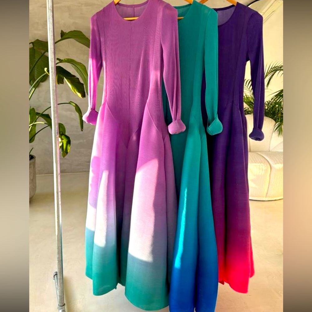 OMBRÉ lavender lilac/ sea green flare maxi dress L